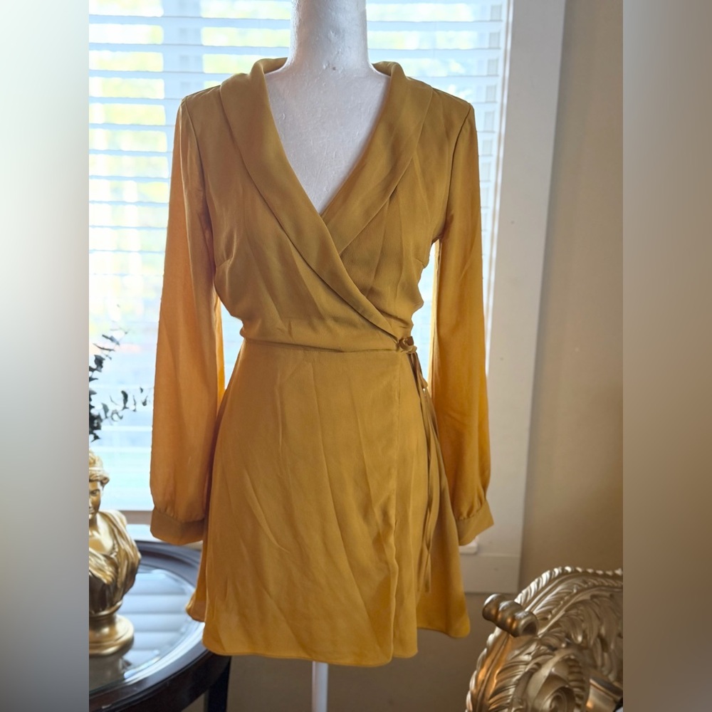 Wild Honey Mustard Wrap Dress - Long Sleeve